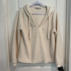 Ann Taylor LOFT Cream Sherpa Hoodie Pullover Size Medium Cozy Fleece